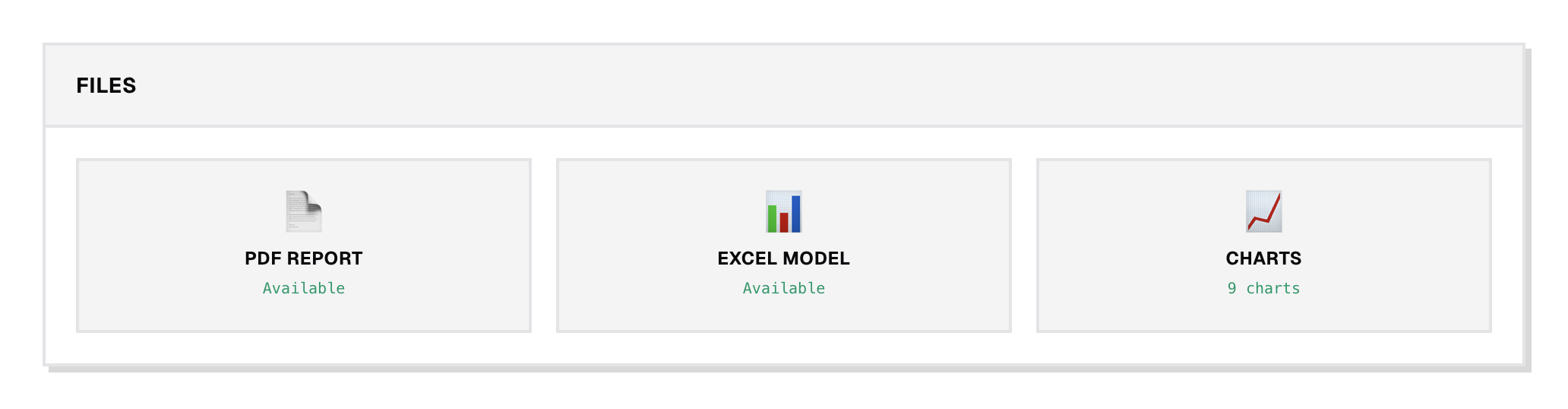 The Files card on a report page with download buttons