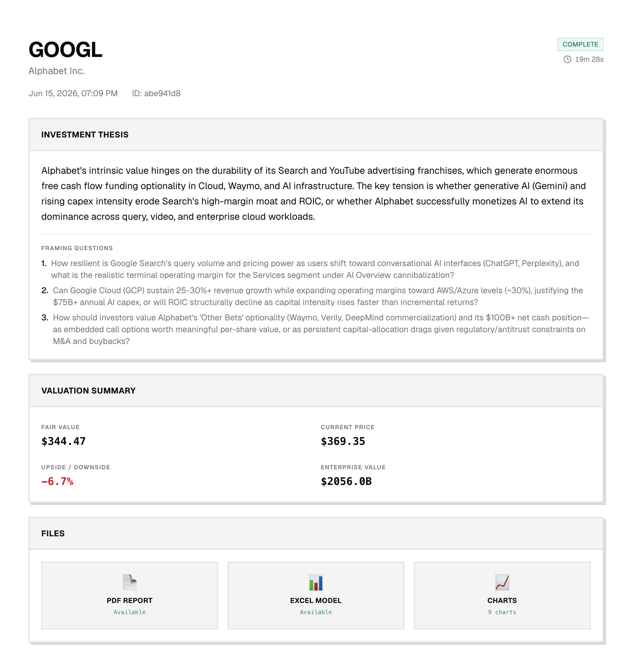 A finished dbot report page
